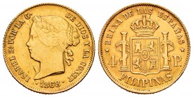 Elizabeth II (1833-1868). 4 pesos. 1868/58. Manila. (Cal-864). Au. 6,76 g. Overdate. Choice VF. Est...320,00. 


SPANISH DESCRIPTION: Isabel II (18...