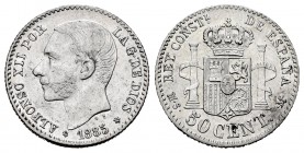Alfonso XII (1874-1885). 50 centimos. 1885 *8-6. Madrid. MSM. (Cal-14). Ag. 2,55 g. Minor marks. XF/Choice VF. Est...80,00. 


SPANISH DESCRIPTION:...