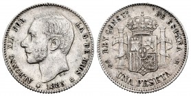 Alfonso XII (1874-1885). 1 peseta. 1885*_ _-85. Madrid. MSM. (Cal-24). Ag. 4,96 g. VF. Est...60,00. 


SPANISH DESCRIPTION: Centenario de la Peseta...
