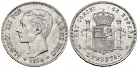 Alfonso XII (1874-1885). 5 pesetas. 1878*18*78. Madrid. EMM. (Cal-41). Ag. 25,12 g. Slightly cleaned. It retains some luster. Scarce in this grade. AU...