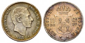 Alfonso XII (1874-1885). 10 centavos. 1885/83. Manila. (Cal-101). Ag. 2,61 g. Overdate. Almost XF/XF. Est...50,00. 


SPANISH DESCRIPTION: Centenar...