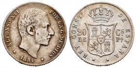 Alfonso XII (1874-1885). 20 centavos. 1884. Manila. (Cal-110). Ag. 5,02 g. Choice F/Almost VF. Est...35,00. 


SPANISH DESCRIPTION: Centenario de l...