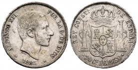 Alfonso XII (1874-1885). 50 centavos. 1885. Manila. (Cal-124). Ag. 12,99 g. XF. Est...50,00. 


SPANISH DESCRIPTION: Centenario de la Peseta (1868-...