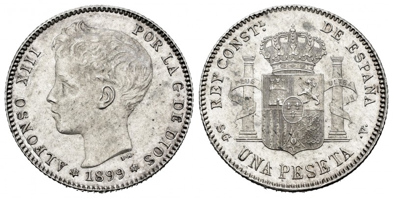 Alfonso XIII (1886-1931). 1 peseta. 1899 *18-99. Madrid. SGV. (Cal-57). Ag. 5,02...