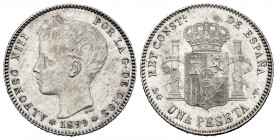 Alfonso XIII (1886-1931). 1 peseta. 1899 *18-99. Madrid. SGV. (Cal-57). Ag. 5,02 g. Original luster. XF. Est...70,00. 


SPANISH DESCRIPTION: Cente...