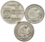 Civil War (1936-1939). 1937. Santander, Palencia and Burgos. PJR. (Cal-33, 34, 35). Lote de 3 monedas, 50 céntimos, 50 céntimos PJR y 1 peseta . VF/Ch...