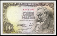 100 pesetas. 1946. Madrid. (Ed-451b). February 19, Francisco de Goya. Serie B. UNC. Est...150,00. 


SPANISH DESCRIPTION: 100 pesetas. 1946. Madrid...