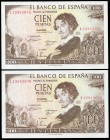 100 pesetas. 1965. Madrid. (Ed 2017-470a). November 19, Gustavo Adolfo Bécquer. Serie 1J. Correlative pair. XF. Est...20,00. 


SPANISH DESCRIPTION...