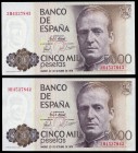 5.000 pesetas. 1979. Madrid. (Ed-478a). October 23, Juan Carlos I. Serie 3H. Correlative pair. UNC. Est...80,00. 


SPANISH DESCRIPTION: 5.000 pese...