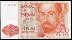 2.000 pesetas. 1980. Madrid. (Ed 2017-479). July 22, Juan Ramón Jiménez. Without serie. Light central bend. Almost UNC. Est...25,00. 


SPANISH DES...