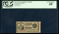 Overseas issues. Banco Español de la Habana. 25 centavos. 1872. (Ed 2017-47). (Pick-31a). Slabbed by PCGS as Extremly Fine 40. PCGS-XF. Est...65,00. ...