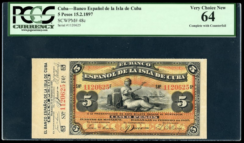 Overseas issues. Banco Español de la Isla de Cuba. 5 pesos. 1897. (Ed 2017-72). ...