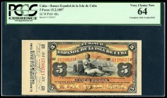 Overseas issues. Banco Español de la Isla de Cuba. 5 pesos. 1897. (Ed 2017-72). (Pick-48c). Serie F. Complete with counterfoil. Slabbed by PCGS as Ver...