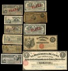 Lot of 11 Cuban banknotes, Overseas Issues. Some with SILVER overprint, in red. Interesting. TO EXAMINE. Choice F/XF. Est...150,00. 


SPANISH DESC...