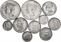 Lot of 10 silver coins, 50 centimes 1910 and 1926 (2), 1 peseta 1933 (3), 2 pesetas 1905 (2), 5 pesetas 1898 and 1899. TO EXAMINE. Choice VF/XF. Est.....