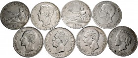 Lot of 8 coins of 5 peseta, 1870 (2), 1871 (2), 1876, 1878 (2) and 1892. TO EXAMINE. F/Choice F. Est...150,00. 


SPANISH DESCRIPTION: Lote de 8 mo...