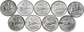 Lot of 9 Spanish State coins of 10 cents 1941 (2), 1945 (2) and 1945 (5). TO EXAMINE. Almost UNC/UNC. Est...150,00. 


SPANISH DESCRIPTION: Lote de...