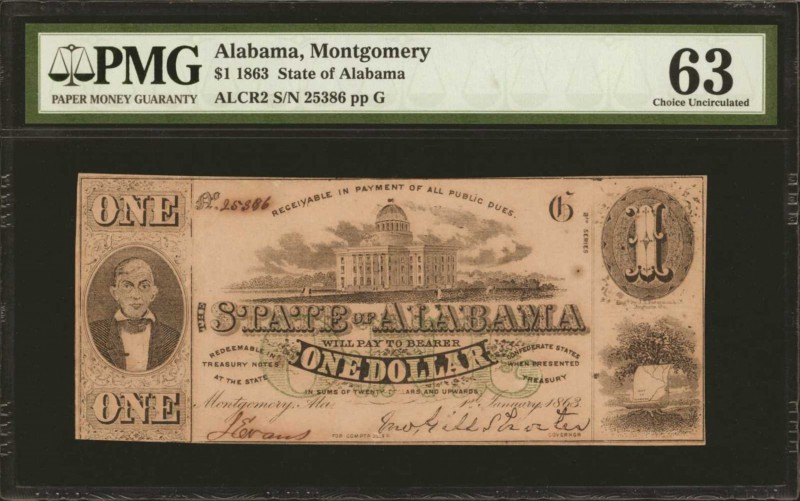 Alabama

Lot of (3). Montgomery, Alabama. State of Alabama. 1863. 25 Cents & $...