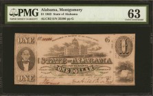 Alabama

Lot of (3). Montgomery, Alabama. State of Alabama. 1863. 25 Cents & $1. PCGS Banknote Fine 15 & PMG Choice Uncirculated 63.

A trio of St...