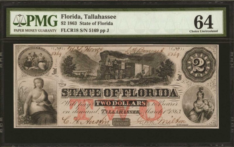 Florida

Tallahassee, Florida. State of Florida. 1863. $2. PMG Choice Uncircul...