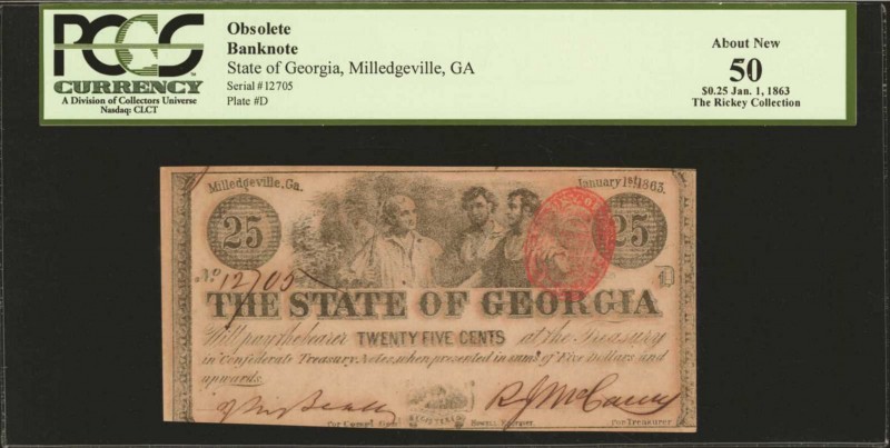 Georgia

Milledgeville, Georgia. State of Georgia. 1863. 25 Cents. PCGS Curren...