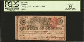 Georgia

Milledgeville, Georgia. State of Georgia. 1863. 25 Cents. PCGS Currency About New 50.

The signatures and serial number remain bold on th...