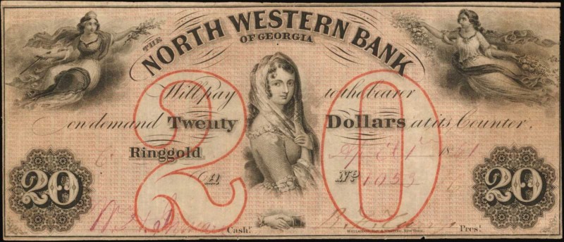 Georgia

Ringgold, Georgia. North Western Bank. 1861. $20. Very Fine.

Maide...