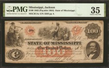 Mississippi

Jackson, Mississippi. State of Mississippi. 1862. $100. PMG Choice Very Fine 35.

Payable 1864. A high denomination Mississippi note ...