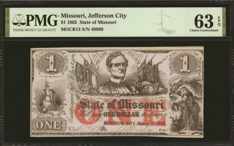 Missouri

Jefferson City, Missouri. State of Missouri. January 1, 1862. $1. PM...