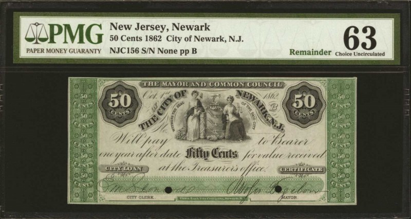 New Jersey

Newark, New Jersey. City of Newark, N.J. 1862. 50 Cents. PMG Choic...