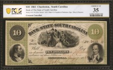 South Carolina

Charleston, South Carolina. Bank of the State of South Carolina. 1861. $10. PCGS Banknote Choice Very Fine 35.

Payable in Charles...