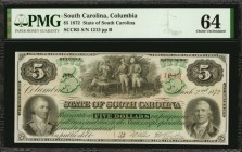 South Carolina

Columbia, South Carolina. State of South Carolina. 1872 $5. PMG Choice Uncirculated 64.

(SCCR5). An appealing example of this Sta...