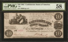 Confederate Currency

T-28. Confederate Currency. 1861 $10. PMG Choice About Uncirculated 58.

No. 109696, Plate A11. An appealing example of this...