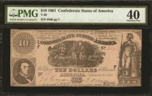 Confederate Currency

T-30. Confederate Currency. 1861 $10. PMG Extremely Fine 40.

No. 6646, Plate 7. A mid grade offering of this 1861 Confedera...