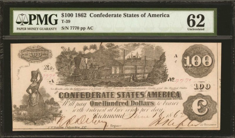 Confederate Currency

T-39. Confederate Currency. 1862 $100. PMG Uncirculated ...