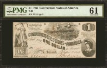 Confederate Currency

T-44. Confederate Currency. 1862 $1. PMG Uncirculated 61.

No. 51141, Plate 3. Vivid signatures are found on this 1862 Confe...