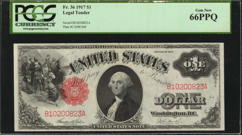 Legal Tender Notes

Fr. 36. 1917 $1 Legal Tender Note. PCGS Currency Gem New 6...