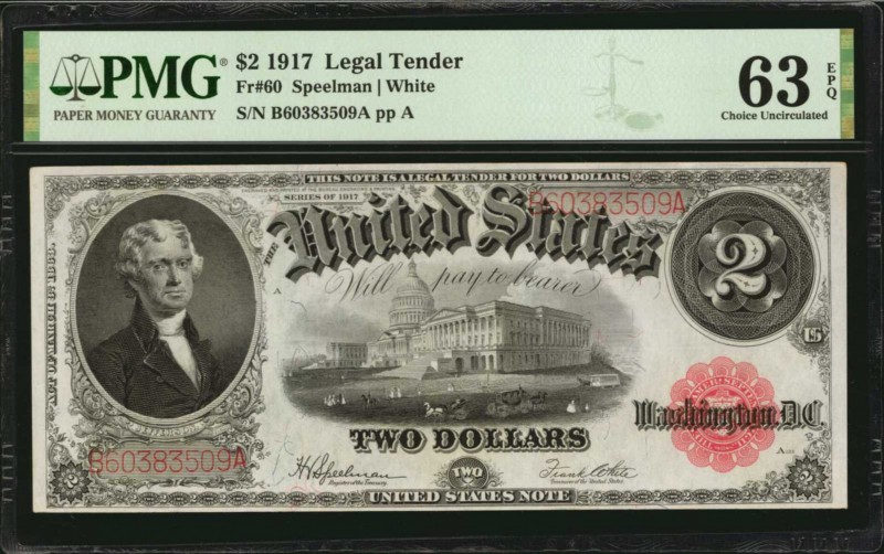 Legal Tender Notes

Fr. 60. 1917 $2 Legal Tender Note. PMG Choice Uncirculated...