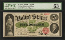 Legal Tender Notes

Fr. 61a. 1862 $5 Legal Tender Note. PMG Choice Uncirculated 63 EPQ.

Series 50. An attractive example of this Civil War era Le...