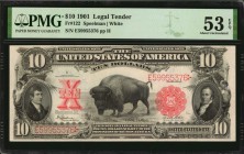 Legal Tender Notes

Fr. 122. 1901 $10 Legal Tender Note. PMG About Uncirculated 53 EPQ.

Bright paper and dark red overprints stand out on this Bi...