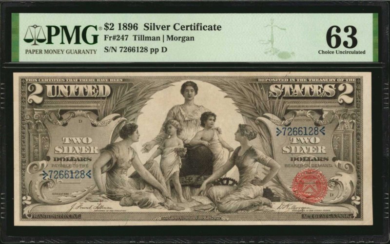 Silver Certificates

Fr. 247. 1896 $2 Silver Certificate. PMG Choice Uncircula...