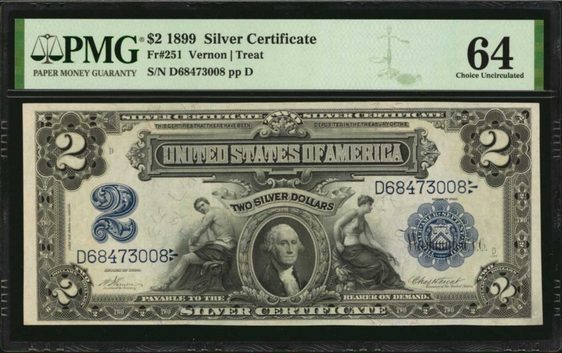 Silver Certificates

Fr. 251. 1899 $2 Silver Certificate. PMG Choice Uncircula...