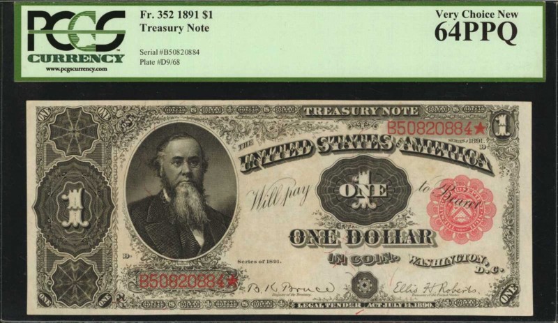 Treasury Note

Fr. 352. 1891 $1 Treasury Note. PCGS Currency Very Choice New 6...