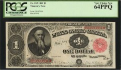 Treasury Note

Fr. 352. 1891 $1 Treasury Note. PCGS Currency Very Choice New 64 PPQ.

A nearly Gem example of this 1891 "Open Back" $1 Treasury No...