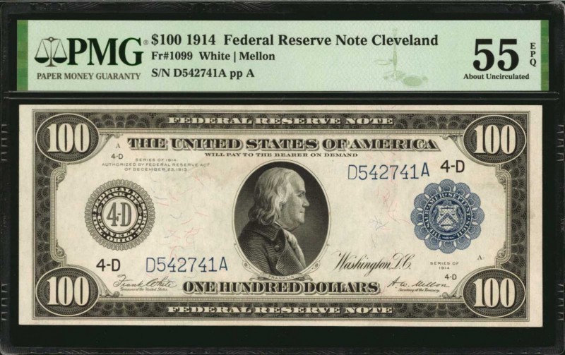 Federal Reserve Notes

Fr. 1099. 1914 $100 Federal Reserve Note. Cleveland. PM...