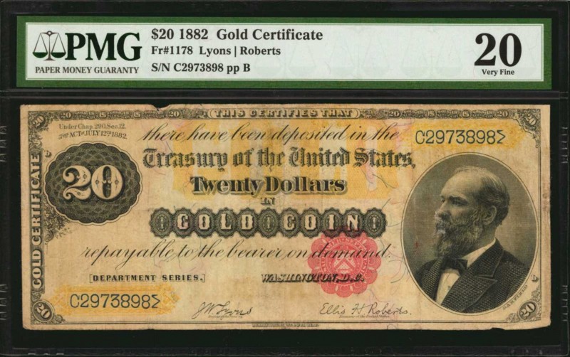 Gold Certificates

Fr. 1178. 1882 $20 Gold Certificate. PMG Very Fine 20.

A...