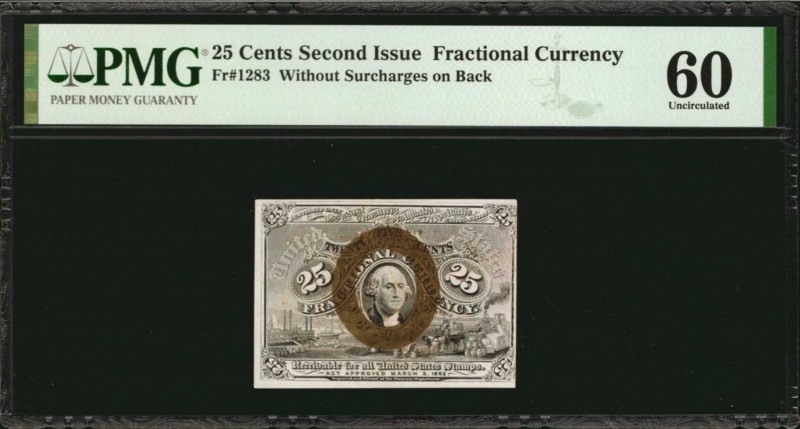 Second Issue

Fr. 1283. 25 Cent. Second Issue. PMG Uncirculated 60.

Without...