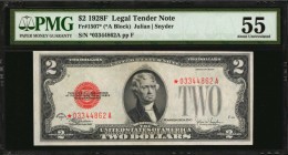 Legal Tender Notes

Fr. 1507*. 1928F $2 Legal Tender Star Note. PMG About Uncirculated 55.

This replacement $2 Legal Tender Note displays bright ...