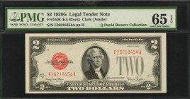 Legal Tender Notes

Fr. 1508. 1928G $2 Legal Tender Note. PMG Gem Uncirculated 65 EPQ.

Wide margins, bright paper and dark red overprints stand o...