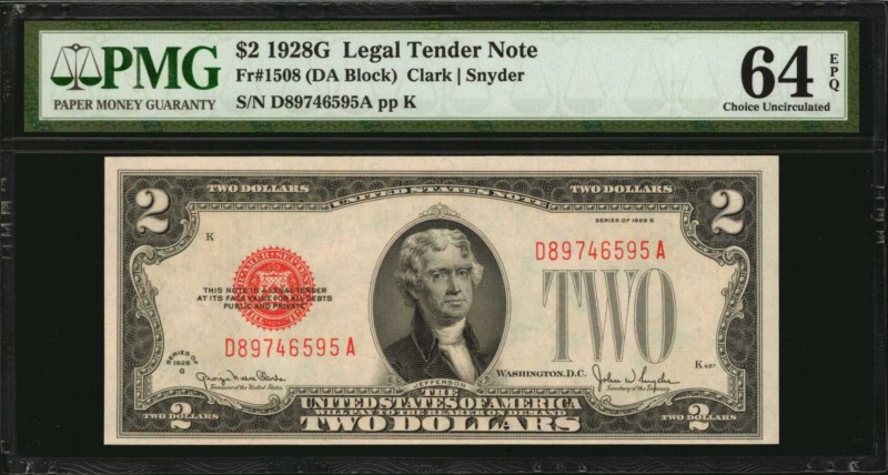 Legal Tender Notes

Fr. 1508. 1928G $2 Legal Tender Note. PMG Choice Uncircula...